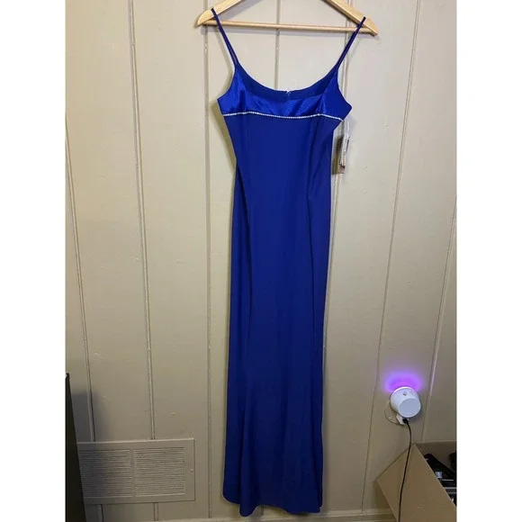 Jessica McClintock Gunne Sax Royal Blue Spaghetti Strap Maxi Dress Size 3/4 tags - Picture 2 of 5